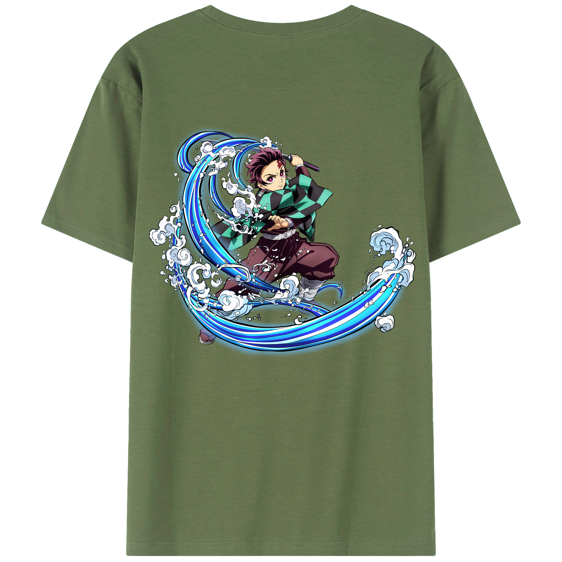 （画像用） 鬼滅の刃 竈門 炭治郎／かまど たんじろう Kamado Tanjirou 綿100％ メンズ半袖Tシャツ（バックプリント） 通気性